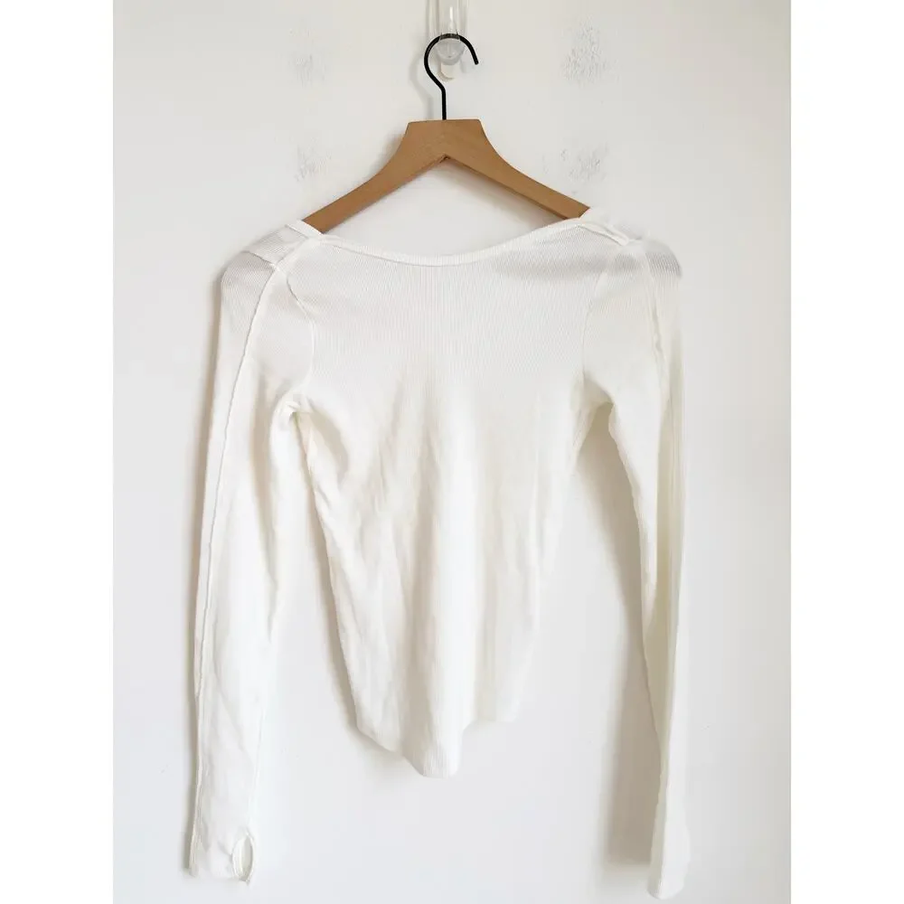 NEW Free People We The Free Unapologetic Long Sleeve Ribbed Tee Ivory White XS